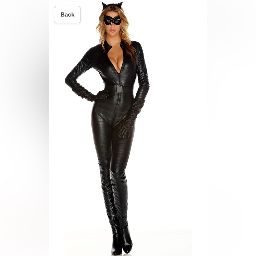 Metallic Long Sleeve Catsuit Body Suit Zip Front Costume 553458FN 1/2 X Belted